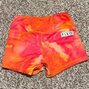 FLEO Tie-Dye High Waisted Workout Shorts - Coral Orange